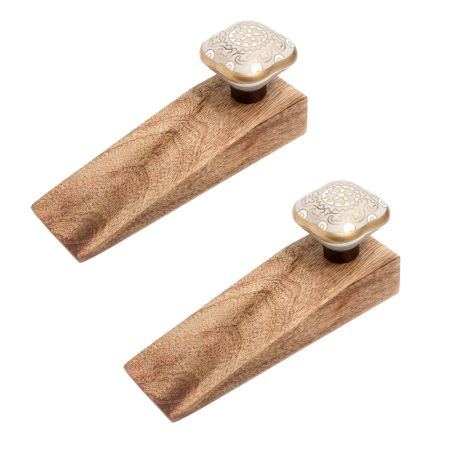 2 Pieces Light Grey Square Ceramic Wooden Door Stopper